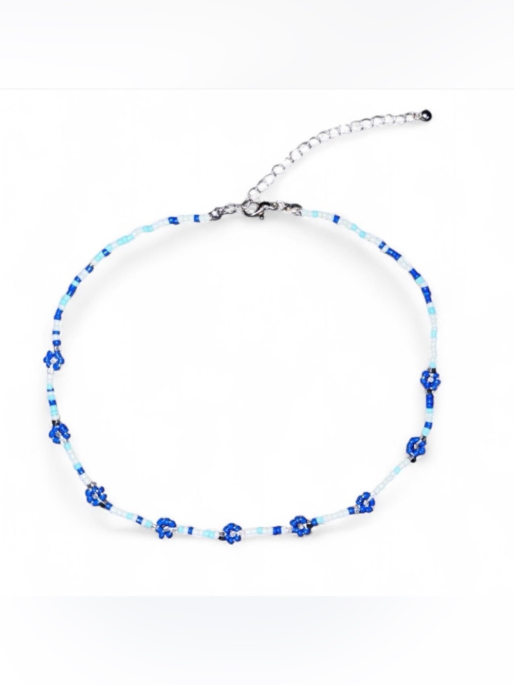 Blue Beaded Flower Choker Necklace